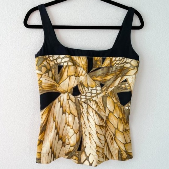 Just Cavalli Tops - Just Cavalli Gold Silk Butterly Square Neck Top
